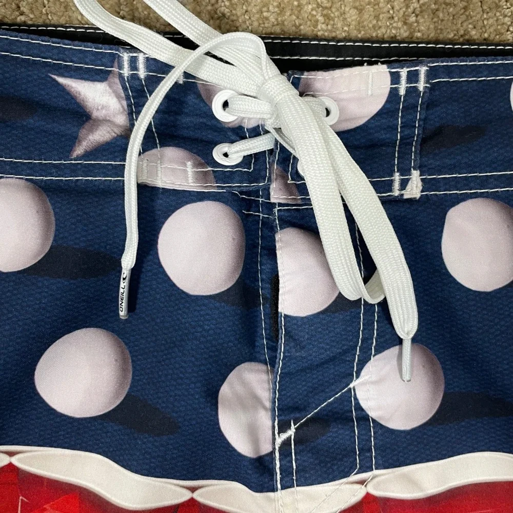 O'Neill Board Shorts Mens 38 Red Blue Solo Cup Beer Pong‎ Flag Patriotic Frat
